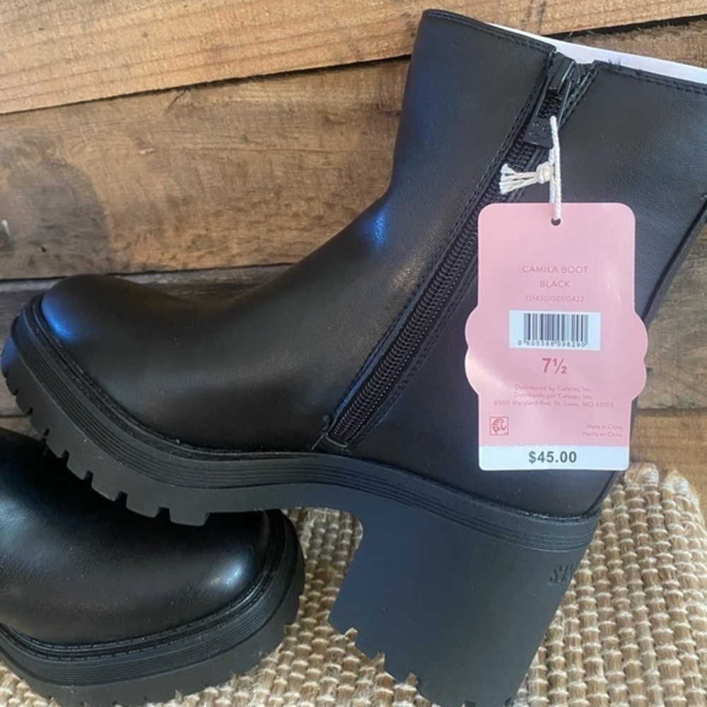Sam & Libby Black Chunky Heel Boots - Picture 10 of 12